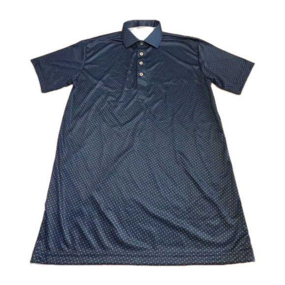 NWOT Collars & Co Men’s M Dress Collar Performance Polo Navy Polka Dot - Picture 2 of 7